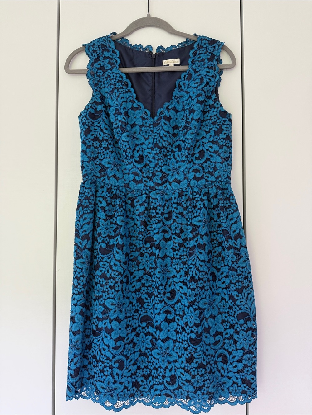 Shoshanna Teal Blue Floral Lace V-Neck Dress